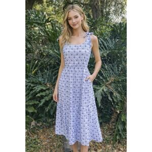 Soft Surroundings Kyoto Dress Blue White Embroidery Midi Dress Cottagecore SM
